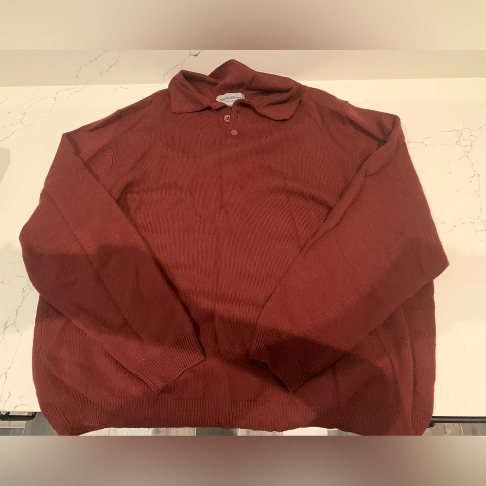 Eddie Bauer Men's Merino Wool V-Neck Sweater in Rich Burgundy